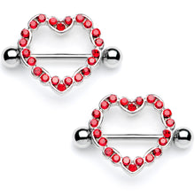 Load image into Gallery viewer, 14G 7/16 Red Gem Red Hot Hearts Nipple Shield Set