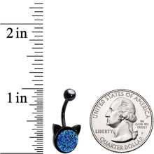Load image into Gallery viewer, Clear Gem Blue Faux Druzy Quartz Black Here Pretty Kitty Cat Belly Ring