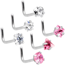 Load image into Gallery viewer, 20G 5/16 Clear Pink Gem Variety L Shaped Nose Ring 6 Pack Set