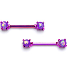 Load image into Gallery viewer, 14G 9/16 Purple Faux Opal Purple Barbell Nipple Ring Set