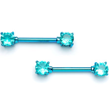 Load image into Gallery viewer, 14G 9/16 Teal Gem Blue Anodized Barbell Nipple Ring Set