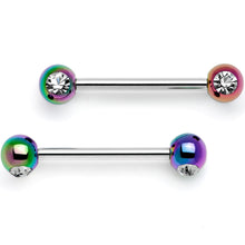Load image into Gallery viewer, 9/16 Clear Gem Rainbow Pearlescent Acrylic Barbell Nipple Ring Set