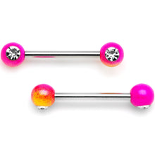 Load image into Gallery viewer, 9/16 Clear Gem Pink Pearlescent Acrylic Barbell Nipple Ring Set