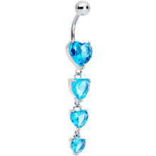 Load image into Gallery viewer, Blue CZ Gem Waterfall of Hearts Dangle Belly Ring