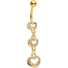 Load image into Gallery viewer, Clear Gem Gold Tone Triple Hearts in Motion Dangle Belly Ring