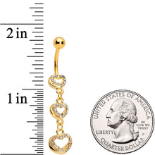 Load image into Gallery viewer, Clear Gem Gold Tone Triple Hearts in Motion Dangle Belly Ring