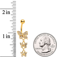 Load image into Gallery viewer, Clear Gem Gold Tone Flight Of Butterflies Dangle Belly Ring