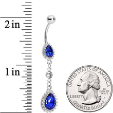 Load image into Gallery viewer, Clear Blue Gem Falling Raindrops Dangle Belly Ring