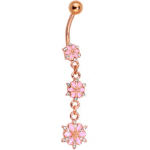 Load image into Gallery viewer, Clear Gem Rose Gold Tone Glitter Inlay Pink Garden Dangle Belly Ring