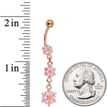 Load image into Gallery viewer, Clear Gem Rose Gold Tone Glitter Inlay Pink Garden Dangle Belly Ring
