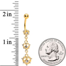 Load image into Gallery viewer, Clear CZ Gem Gold Tone Anodized Triple Heart Dangle Belly Ring