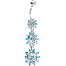 Load image into Gallery viewer, Clear Gems Blue Orb Shower of Snowflakes Dangle Belly Ring