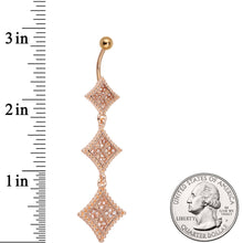 Load image into Gallery viewer, Clear Gem Rose Gold Tone Regal Triple Rhombus Dangle Belly Ring