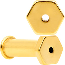 Load image into Gallery viewer, Gold Tone Geometric Hexagon Double Flare Tunnel Plug Set 3mm to 25mm