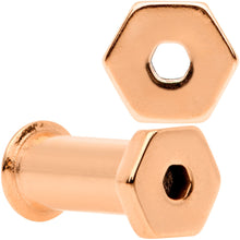 Load image into Gallery viewer, Rose Gold Tone Geometric Hexagon Double Flare Tunnel Plug Set 3mm to 25mm