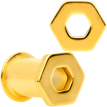 Load image into Gallery viewer, Gold Tone Geometric Hexagon Double Flare Tunnel Plug Set 3mm to 25mm