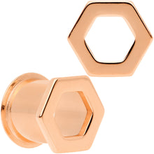 Load image into Gallery viewer, Rose Gold Tone Geometric Hexagon Double Flare Tunnel Plug Set 3mm to 25mm