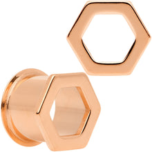 Load image into Gallery viewer, Rose Gold Tone Geometric Hexagon Double Flare Tunnel Plug Set 3mm to 25mm