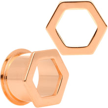 Load image into Gallery viewer, Rose Gold Tone Geometric Hexagon Double Flare Tunnel Plug Set 3mm to 25mm
