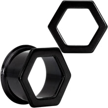 Load image into Gallery viewer, Black Geometric Hexagon Double Flare Tunnel Plug Set 3mm to 25mm