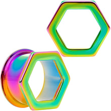 Load image into Gallery viewer, Rainbow Geometric Hexagon Double Flare Tunnel Plug Set 3mm to 25mm