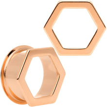 Load image into Gallery viewer, Rose Gold Tone Geometric Hexagon Double Flare Tunnel Plug Set 3mm to 25mm