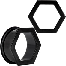 Load image into Gallery viewer, Black Geometric Hexagon Double Flare Tunnel Plug Set 3mm to 25mm