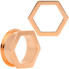 Load image into Gallery viewer, Rose Gold Tone Geometric Hexagon Double Flare Tunnel Plug Set 3mm to 25mm