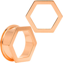 Load image into Gallery viewer, Rose Gold Tone Geometric Hexagon Double Flare Tunnel Plug Set 3mm to 25mm