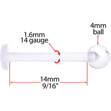 Load image into Gallery viewer, 14G 9/16 Clear Flexible Bioplast Straight Barbell Retainer