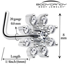 Load image into Gallery viewer, 20G 1/4 Clear CZ Gem Flower L Shaped Nose Ring