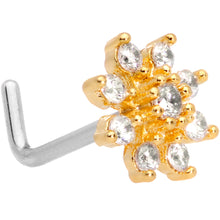 Load image into Gallery viewer, 20G 1/4 Clear CZ Gem Gold Tone Flower L Shaped Nose Ring