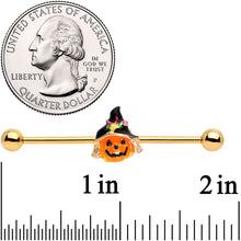 Load image into Gallery viewer, 14G Gold Tone Halloween Jack O Lantern Industrial Barbell 38mm