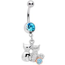 Load image into Gallery viewer, Aqua Gem Color Yarn Cuddling Kittens Dangle Belly Ring