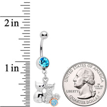 Load image into Gallery viewer, Aqua Gem Color Yarn Cuddling Kittens Dangle Belly Ring