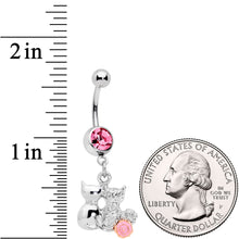 Load image into Gallery viewer, Pink Gem Color Yarn Cuddling Kittens Dangle Belly Ring