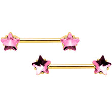 Load image into Gallery viewer, 14G Pink Gem Star Gold Tone Captive Barbell Nipple Ring Set