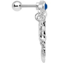 Load image into Gallery viewer, 16G 1/4 Blue Gem Eye Feather Dangle Cartilage Tragus Earring