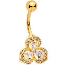 Load image into Gallery viewer, Clear Gems Gold Tone Art Deco Luxe Glamour Leaves Dangle Belly Ring