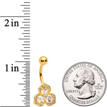 Load image into Gallery viewer, Clear Gems Gold Tone Art Deco Luxe Glamour Leaves Dangle Belly Ring
