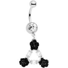 Load image into Gallery viewer, Clear Gem Triple Flower Triangle Dangle Belly Ring