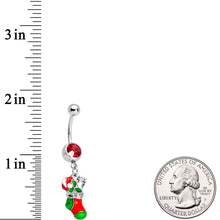 Load image into Gallery viewer, Red Gem Christmas Morning Holiday Stocking Dangle Belly Ring