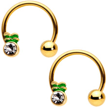 Load image into Gallery viewer, 14G 9/16 Clear Gem Gold Tone Pineapple Horseshoe Nipple Ring Set