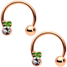 Load image into Gallery viewer, 14G Clear Gem Rose Gold Tone Pineapple Horseshoe Nipple Ring Set
