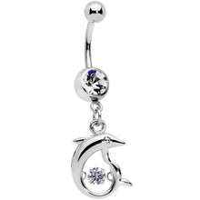 Load image into Gallery viewer, Clear CZ Gem Abstract Dancing Dolphin Dangle Belly Ring