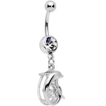 Load image into Gallery viewer, Clear CZ Gem Abstract Dancing Dolphin Dangle Belly Ring
