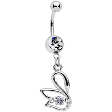 Load image into Gallery viewer, Clear CZ Gem Floating Modernist Swan Dangle Belly Ring
