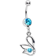 Load image into Gallery viewer, Clear Aqua CZ Gem Floating Modernist Swan Dangle Belly Ring