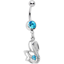 Load image into Gallery viewer, Clear Aqua CZ Gem Floating Modernist Swan Dangle Belly Ring