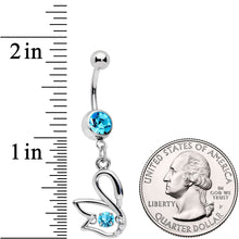 Load image into Gallery viewer, Clear Aqua CZ Gem Floating Modernist Swan Dangle Belly Ring